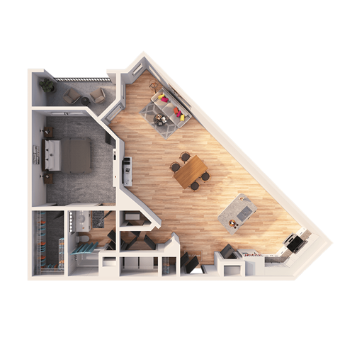 Floor plan for 1 bed, 1 bath, 985 sqft